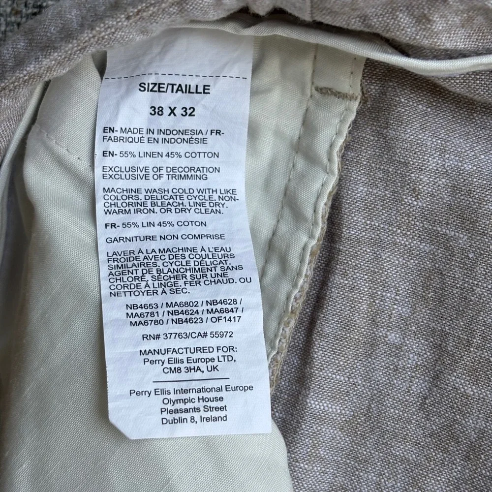 Perry Ellis Pants Mens 38x32 Beige Linen Blend Drawstring Beach Wedding Straight